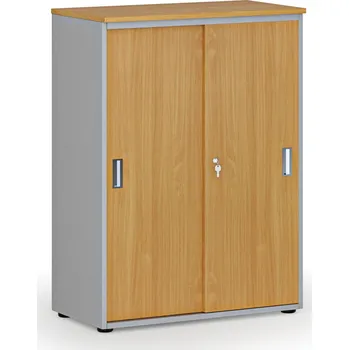 Kancelářská sestava Kancelářská skříň se zasouvacími dveřmi PRIMO GRAY, 800 x 420 x 1087 mm, šedá/buk