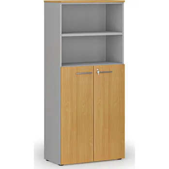 Kancelářská sestava Kombinovaná kancelářská skříň PRIMO GRAY, dveře na 3 patra, 800 x 420 x 1781 mm, šedá/buk