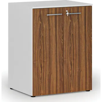 Kancelářská sestava Kancelářská skříň s dveřmi PRIMO WHITE, 2 police, 800 x 640 x 1027 mm, bílá/ořech