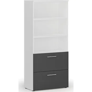 Kancelářská sestava Skříň se zásuvkami pro závěsné složky PRIMO WHITE, 800 x 420 x 1781 mm, bílá/grafit