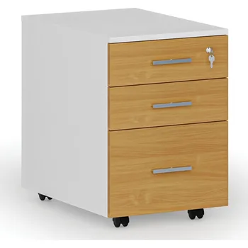 Kancelářská sestava Kancelářský mobilní kontejner na závěsné složky PRIMO WHITE, 3 zásuvky, bílá/buk