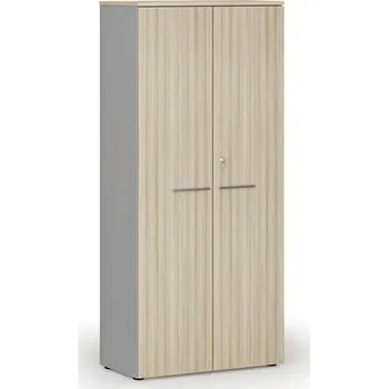 Kancelářská sestava Kancelářská skříň s dveřmi PRIMO GRAY, 800 x 420 x 1781 mm, šedá/dub přírodní