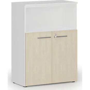 Kancelářská sestava Kombinovaná kancelářská skříň PRIMO WHITE, 800 x 420 x 1087 mm, bílá/bříza