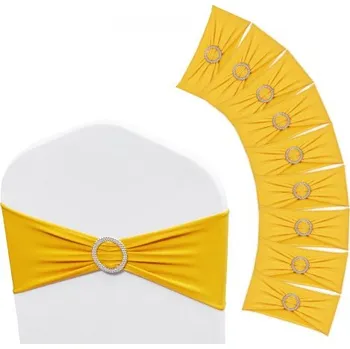 Potah na židli VEVOR Strečové spandexové šerpy na židle, potah na židli a strečová šerpa na židli s kulatou přezkou, elastické pásky na židle, vhodné na svatbu, svátek, banket, párty dekoraci židle (50 ks zlatožluté)