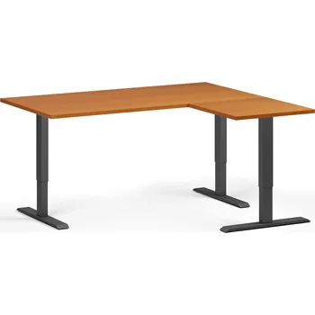 Počítačový stůl Rohový výškově nastavitelný stůl, 160x140 cm, 3 motory, L/P, černá podnož, třešeň