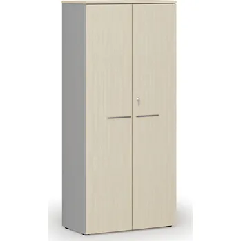 Kancelářská sestava Kancelářská skříň s dveřmi PRIMO GRAY, 800 x 420 x 1781 mm, šedá/bříza