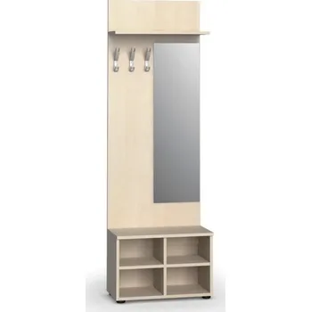 Kancelářská sestava Věšáková stěna s botníkem a zrcadlem PRIMO WOOD, 3 háčky, police, bříza