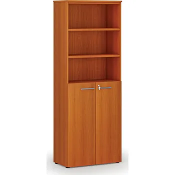 Kancelářská sestava Kombinovaná kancelářská skříň PRIMO WOOD, dveře na 3 patra, 800 x 420 x 2128 mm, třešeň