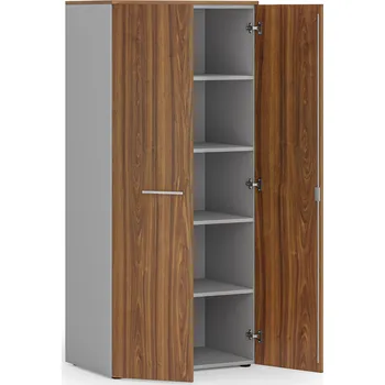Policová skříň Kancelářská policová skříň PRIMO GRAY s dveřmi, 800 x 500 x 1781 mm, šedá/ořech