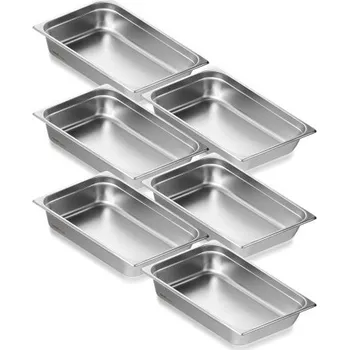 VEVOR Balení 6 hotelových pánví, plnohodnotná parní pánev s ochranou proti zasekávání, nerezová ocel o tloušťce 0,8 mm, restaurační parní stolní pánev, hluboká komerční stolní pánev o tloušťce 4 palce, pánev na skladování potravin pro catering, pro…