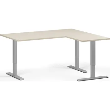 Počítačový stůl Rohový výškově nastavitelný stůl, 160x140 cm, 3 motory, L/P, šedá podnož, bříza