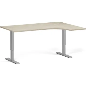Počítačový stůl Rohový výškově nastavitelný stůl, 160x120 cm, 2 motory, L/P, šedá podnož, dub přírodní