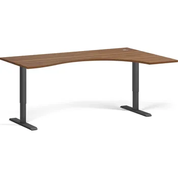 Počítačový stůl Ergonomický výškově nastavitelný stůl, 180x120 cm, 1 motor, L/P, černá podnož, ořech