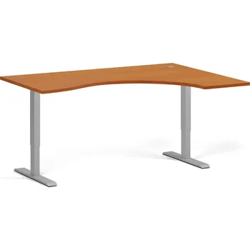 Počítačový stůl Ergonomický výškově nastavitelný stůl. 160x120 cm, 2 motory, L/P, šedá podnož, třešeň
