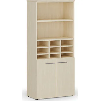 Kancelářská sestava Třídicí regál s dveřmi PRIMO WOOD, 800 x 420 x 1781 mm, 9 přihrádek, bříza