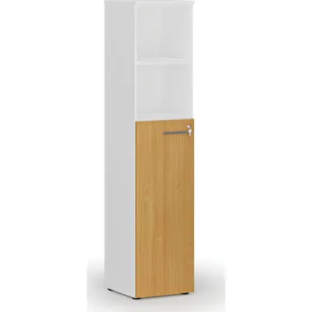 Kancelářská sestava Kombinovaná kancelářská skříň PRIMO, dveře na 3 patra, 400 x 420 x 1781 mm, bílá/buk