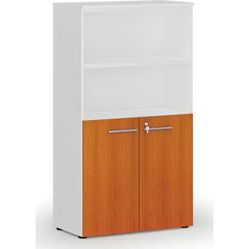 Kancelářská sestava Kombinovaná kancelářská skříň PRIMO WHITE, dveře na 2 patra, 800 x 420 x 1434 mm, bílá/třešeň