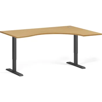 Počítačový stůl Ergonomický výškově nastavitelný stůl. 160x120 cm, 2 motory, L/P, černá podnož, buk