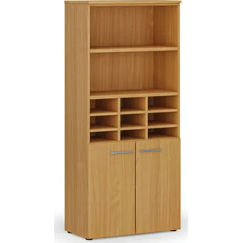 Kancelářská sestava Třídicí regál s dveřmi PRIMO WOOD, 800 x 420 x 1781 mm, 9 přihrádek, buk