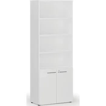 Kancelářská sestava Kombinovaná kancelářská skříň PRIMO WHITE, dveře na 2 patra, 800 x 420 x 2128 mm, bílá