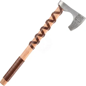 Sekera Battle Merchant Vikingská sekera z ocelolitiny, typ C, s rytinou a koženým pouzdrem