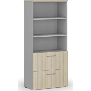 Kancelářská sestava Skříň se zásuvkami pro závěsné složky PRIMO GRAY, 800 x 420 x 1781 mm, šedá/dub přírodní