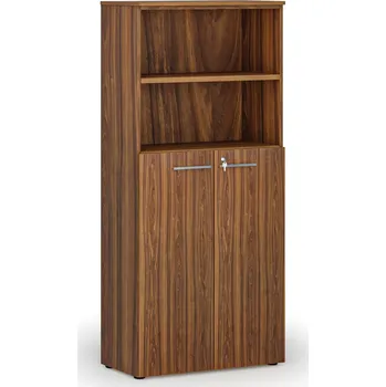 Kancelářská sestava Kombinovaná kancelářská skříň PRIMO WOOD, dveře na 3 patra, 800 x 420 x 1781 mm, ořech