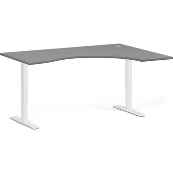 Počítačový stůl Ergonomický výškově nastavitelný stůl, 160x120 cm, 1 motor, L/P, bílá podnož, grafit