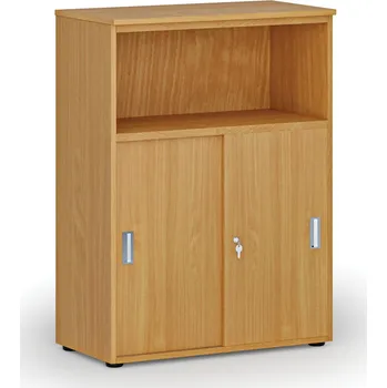 Kancelářská sestava Kombinovaná kancelářská skříň se zásuvnými dveřmi PRIMO WOOD, 800 x 420 x 1087 mm, buk