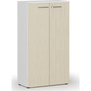 Kancelářská sestava Kancelářská skříň s dveřmi PRIMO WHITE, 800 x 420 x 1434 mm, bílá/bříza