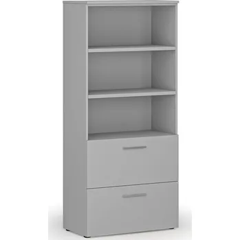 Kancelářská sestava Skříň se zásuvkami pro závěsné složky PRIMO GRAY, 800 x 420 x 1781 mm, šedá