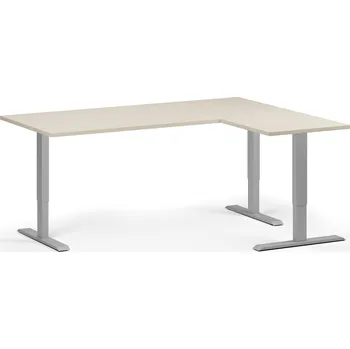 Počítačový stůl Rohový výškově nastavitelný stůl, 180x140 cm, 3 motory, L/P, šedá podnož, bříza