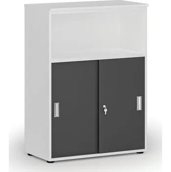 Kancelářská sestava Kombinovaná kancelářská skříň se zásuvnými dveřmi PRIMO WHITE, 800 x 420 x 1087 mm, bílá/grafit