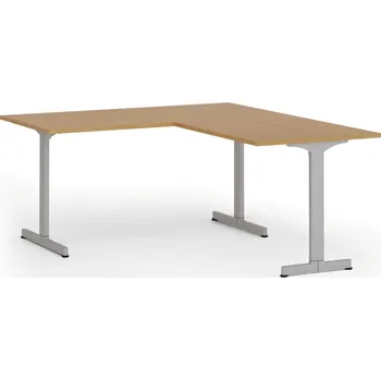 Psací stůl Rohový kancelářský stůl PRIMO BETA L, 160x180 cm, L/P, šedá podnož, buk