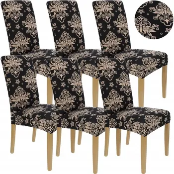 Potah na židli SADA 6 KS ČERNÉ ELASTICKÉ POTAHY NA ŽIDLE