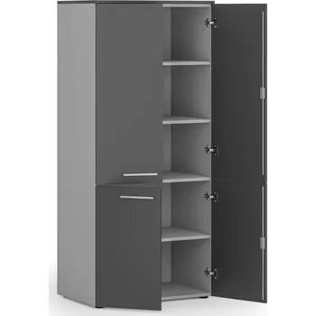 Policová skříň Kancelářská policová skříň PRIMO GRAY, půlené dveře, 800 x 500 x 1781 mm, šedá/grafit