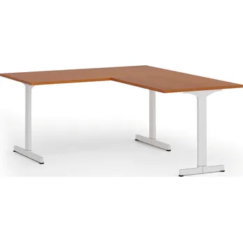 Psací stůl Rohový kancelářský stůl PRIMO BETA L, 160x180 cm, L/P, bílá podnož, třešeň