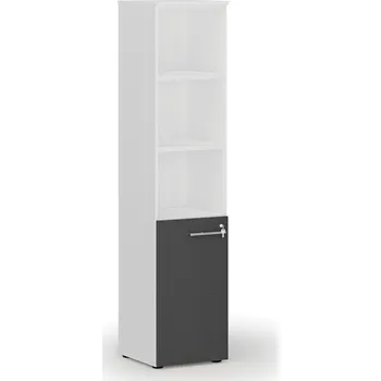 Kancelářská sestava Kombinovaná kancelářská skříň PRIMO WHITE, dveře na 2 patra, 400 x 420 x 1781 mm, bílá/grafit