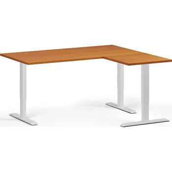 Počítačový stůl Rohový výškově nastavitelný stůl, 160x140 cm, 3 motory, L/P, bílá podnož, třešeň
