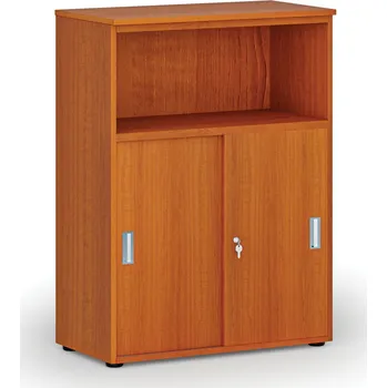 Kancelářská sestava Kombinovaná kancelářská skříň se zásuvnými dveřmi PRIMO WOOD, 800 x 420 x 1087 mm, třešeň