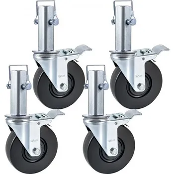 Pojezdové kolečko 4 balení 5" těžké lešení gumové otočné kolečko s dvojitou aretací 1,25" čtvercový představec Kapacita 440 LBS na kolo