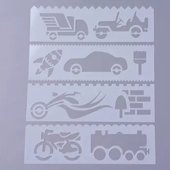 Plastová šablona, 18,6x5,6 cm, DOPRAVNÍ PROSTŘEDKY 2, 4ks/bal.