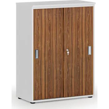 Kancelářská sestava Kancelářská skříň se zasouvacími dveřmi PRIMO WHITE, 800 x 420 x 1087 mm, bílá/ořech