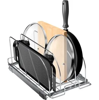 VEVOR Stojan na pánve a hrnce, rozšiřitelný výsuvný organizér pod skříňku, organizér na plechy na pečení, nastavitelné drátěné děliče, ocelový držák víka do kuchyňské linky a spíže, šířka 29,7 cm