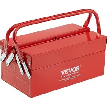 Kovová skříň na nářadí VEVOR, 14palcová, 2patrová přenosná skládací skříňka na nářadí se 3 přihrádkami s rukojetí a otvorem pro zámek, práškově lakovaná ocel, konzolová skříňka na nářadí pro domácnost, sklad, opravárnu, červená