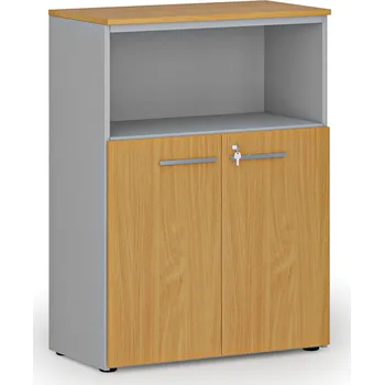 Kancelářská sestava Kombinovaná kancelářská skříň PRIMO GRAY, 800 x 420 x 1087 mm, šedá/buk