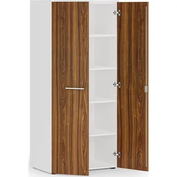 Policová skříň Kancelářská policová skříň PRIMO WHITE s dveřmi, 800 x 500 x 1781 mm, bílá/ořech