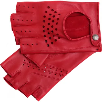 Rukavice Dámské kožené řidičské rukavice Špongr ELISE bezprstové červené perforované Velikost: 8 1/2"