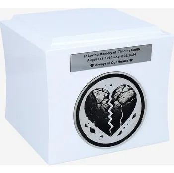 Smuteční dekorace Urna se zlomeným srdcem Urna na popel Moderní urna ve tvaru krabičky