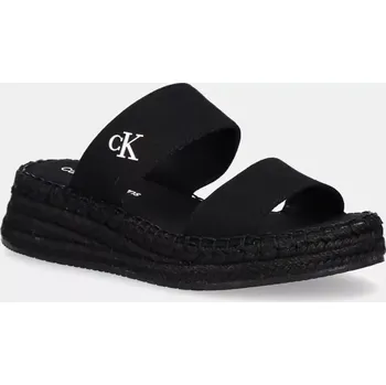 Dámské pantofle Pantofle Calvin Klein Jeans SPORTY ROPE MG LTH WEBBING dámské, černá barva, na klínku, YW0YW01704 99X, EUR 39